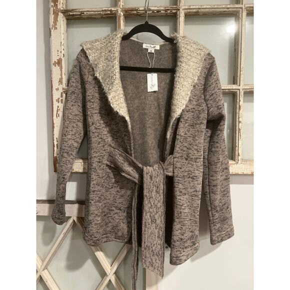Simply Noelle Sweaters - NWT Simply Noelle size XS women's hooded knit sweater with a tie waist